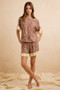 BiBi Leopard and Eyelet Lace Ruffled Top and Shorts Set