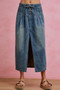 SO ME Pleated Washed Denim Skirt With Front Slit