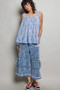POL Round Neck Sleeveless Floral Pleated Cotton Top