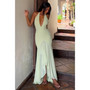 Solid Halter Deep V Backless Maxi Tulle Dress 