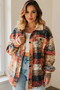 Double Take Button Up Plaid Fleece Shacket with Pockets
