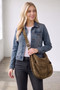 Faux Suede Hobo Bag With Dual Exterior Slip Pockets 