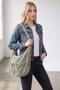 Faux Suede Hobo Bag With Dual Exterior Slip Pockets 