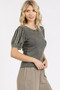 Mittoshop Mineral Wash Puff Sleeve Rib Knit Top