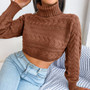 Fall/Winter Women'S Casual Twist Long Sleeve Turtleneck Crop Knitting Sweater