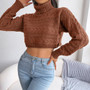 Fall/Winter Women'S Casual Twist Long Sleeve Turtleneck Crop Knitting Sweater