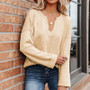 Women'S Solid Color V-Neck Knitting Shirt Autumn And Winter Pullover Long Sleeve Sweater