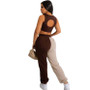 Women'S Sexy Sleeveless Back Hollow Out Cropped Tank Top Contrast Pants Two Piece Tracksuit