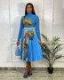 Women'S Fashion Fall/Winter Fashion Print Long Sleeve Pleated High Waist Two Piece Skirt Set