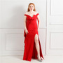 Elegant Off Shoulder Ruffled Slit Plus Size Beauty Long Formal Party Evening Dress