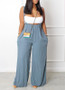 Women'S Solid Casual Wide Leg Loose Bib Pants