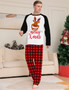 Christmas Fawn Letter Plaid Print Long Sleeve Top+Pant Loungewear Pajamas Two Piece Set