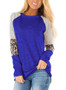 Women Round Neck Long Sleeve Colorblock Leopard T-Shirt