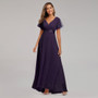 Spring/Summer Swing Double V-Neck Bell Bottom Sleeve Dress Elastic Chiffon Formal Party Bridesmaid Dress Plus Size