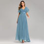 Spring/Summer Swing Double V-Neck Bell Bottom Sleeve Dress Elastic Chiffon Formal Party Bridesmaid Dress Plus Size