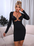 Womens Sexy Halter Neck Long Sleeve Bodycon Dress