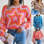 Women Autumn and Winter Contrast Color Star Long Sleeve Sweater