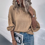 Women Autumn and Winter Pocket Solid Color Lantern Sleeve Sweater