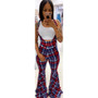 Women Plaid Print Bell Bottom Overalls