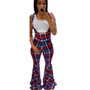 Women Plaid Print Bell Bottom Overalls