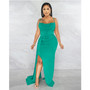 Fashion Women'S Solid Color Strap Backless Slit Evening Dress