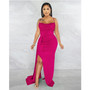 Fashion Women'S Solid Color Strap Backless Slit Evening Dress