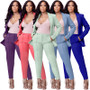 Women's Solid Color Turndown Collar Blazer and Trousers Two Piece Set