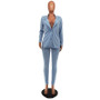 Women's Solid Color Turndown Collar Blazer and Trousers Two Piece Set