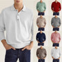 Fall Long Sleeve V-Neck Button Men's Casual Top Polo Shirt