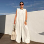 Casual Solid Sleeveless Wide Leg Loose Jumpsuit