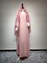 Fashion Street Summer Chiffon Long Muslim Embroidered Pink Round Neck Dress with Hijab