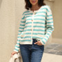 Striped knitting shirt Plus Size Knitting sweater cardigan single breasted short sweater women