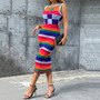 Women Fall Sleeveless Contrast Plaid Bodycon Knitting Dress