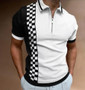 Polo Shirt Zip Block Color Patchwork Men's T-Shirt Short Sleeve Top