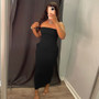 Women's Sexy Solid Color Strapless Dress Fashion Chic Long Dress