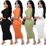 Fashion Solid Women's Round Neck Short Sleeve Cut Out Ruched Maxi Dress