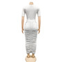 Fashion Solid Women's Round Neck Short Sleeve Cut Out Ruched Maxi Dress