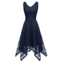 Women lace sleeveless deep v-neck irregular dress