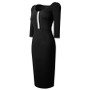 Fashion Women Solid Color Mid Waist Patchwork Bodycon Autumn Winter Dress