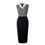 Houndstooth Patchwork Sleeveless Mid-Waist Polo Neck Bodycon Work Dress