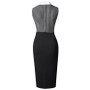 Houndstooth Patchwork Sleeveless Mid-Waist Polo Neck Bodycon Work Dress