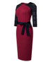 Chic Elegant Lace Patchwork Zip Colorblock Midi Dress Bodycon Work Dress