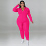 Plus Size Women's Solid Fall Hood Long Sleeve Pants Fashion Casual Set