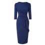 Elegant Feminine Round Neck Pleated Slim Pleated Solid Mid Waist Bodycon Dress