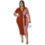 Fashion Plus Size Women's Summer Fashion Casual Shirt Collar Colorblock Bodycon Dress