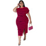 Fashion Plus Size Women's Summer Fashion Casual Striped Loungewear Multicolor Dress