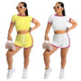 Women Sexy solid Side Stripe Top + Shorts Two-piece Set