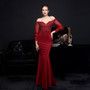 Women Elegant Lace Off Shoulder Mesh Long Sleeve Trail Evening Dress