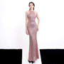 Women Elegant Long Halter Sequins Fishtail Evening Dress