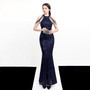 Women Elegant Long Halter Sequins Fishtail Evening Dress